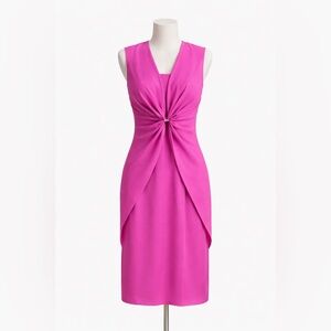 Fuchsia Pink Sleeveless Twist Front Sheath Dress | Cocktail / Work Dress US 10